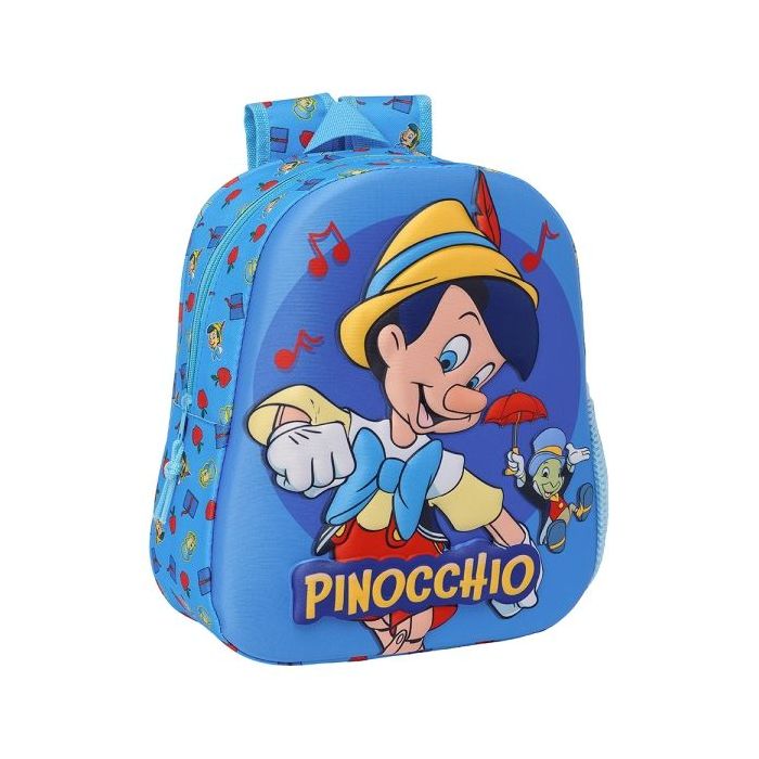 Safta Pinocho Mochila 3D de 8.64L - Portabotellas - Tarjeta de Identificacion Personal - Hombreras Acolchadas - 27x33x10cm - Color Azul
