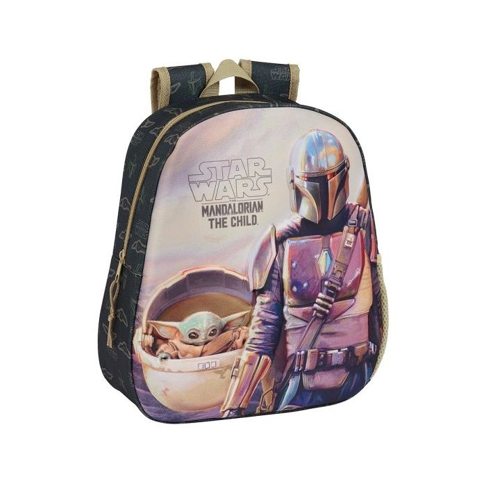 Safta The Mandalorian Mochila 3D de 8.64L - Portabotellas - Tarjeta de Identificacion Personal - Hombreras Acolchadas - 27x33x10cm - Color Verde Oscuro