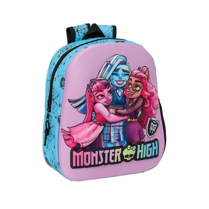 Safta Monster High Mochila 3D de 8.64L - Portabotellas - Tarjeta de Identificacion Personal - Hombreras Acolchadas - 27x33x10cm - Color Azul