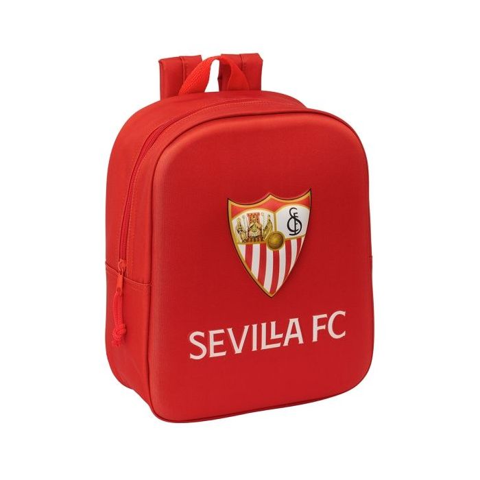 Safta Sevilla Fc Mochila Guarderia 3D de 6L - Asa de Mano Superior - Asas Regulables y Acolchadas - Cierre de Cremallera - 22x27x10cm - Color Rojo