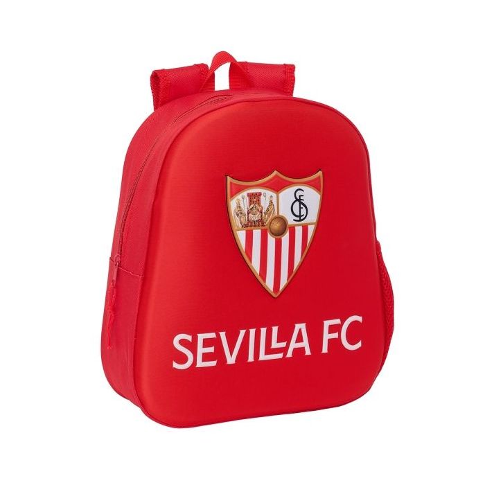 Safta Sevilla Fc Mochila 3D de 8.64L - Portabotellas - Tarjeta de Identificacion Personal - Hombreras Acolchadas - 27x33x10cm - Color Rojo