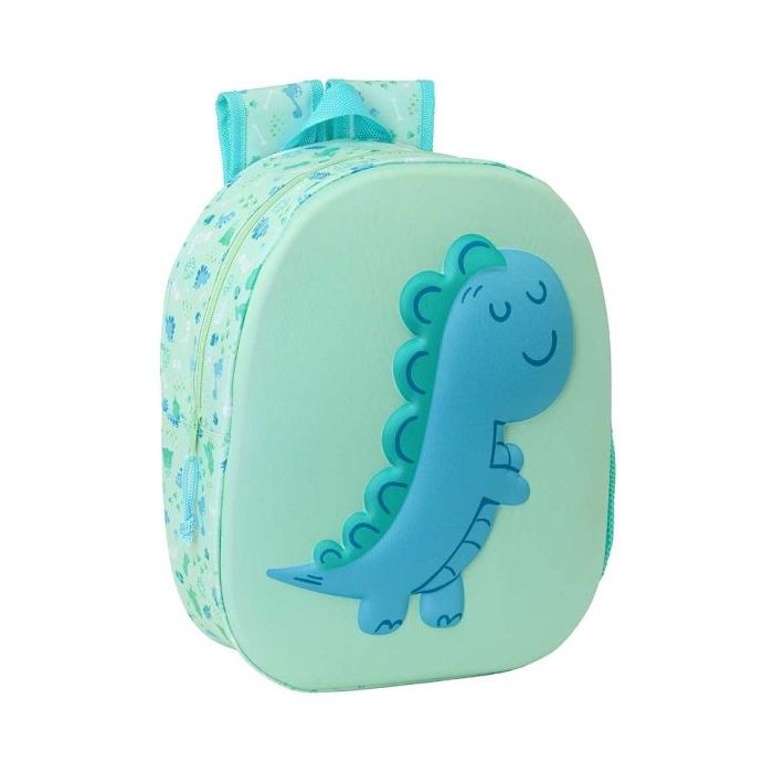 Safta Dino Mochila 3D de 8.64L - Portabotellas - Tarjeta de Identificacion Personal - Hombreras Acolchadas - 27x33x10cm - Color Menta