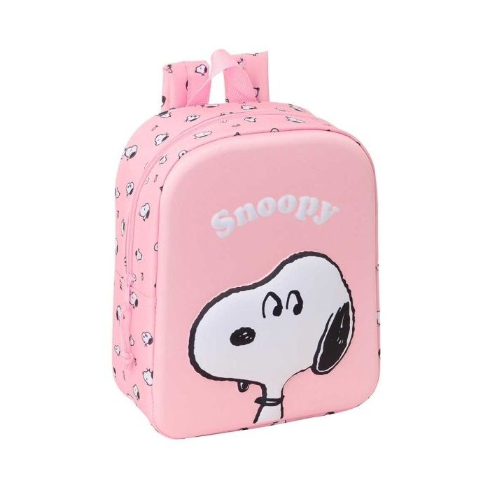 Safta Snoopy Mochila Guarderia 3D de 6L - Asa de Mano Superior - Asas Regulables y Acolchadas - Cierre de Cremallera - 22x27x10cm - Color Rosa Pastel