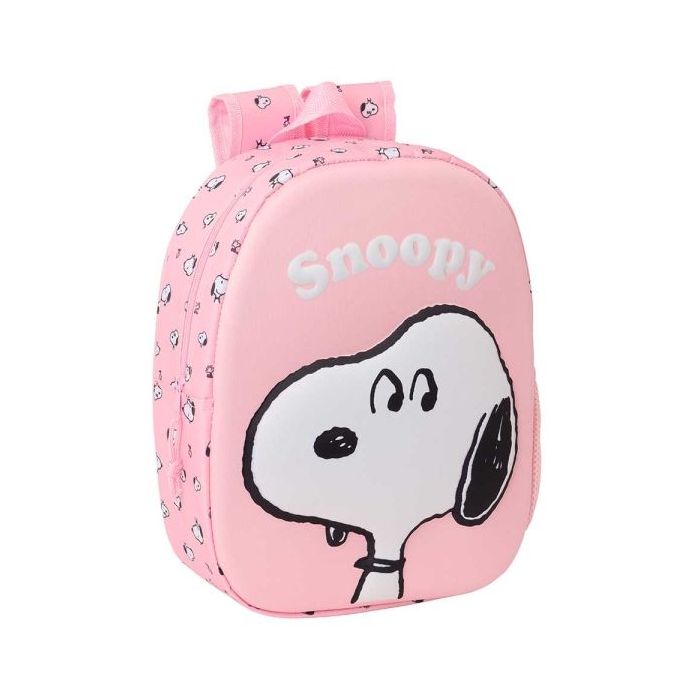 Safta Snoopy Mochila 3D de 8.64L - Portabotellas - Tarjeta de Identificacion Personal - Hombreras Acolchadas - 27x33x10cm - Color Rosa Pastel