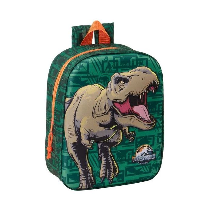 Safta Jurassic World Mochila Guarderia 3D de 6L - Asa de Mano Superior - Asas Regulables y Acolchadas - Cierre de Cremallera - 22x27x10cm - Color Verde Oscuro