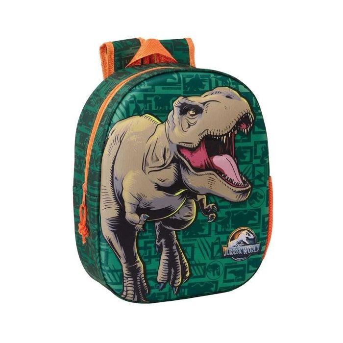 Safta Jurassic World Mochila 3D de 8.64L - Portabotellas - Tarjeta de Identificacion Personal - Hombreras Acolchadas - 27x33x10cm - Color Verde Oscuro