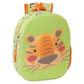 Safta Tiger Mochila 3D de 8.64L - Portabotellas - Tarjeta de Identificacion Personal - Hombreras Acolchadas - 27x33x10cm - Color Verde Claro
