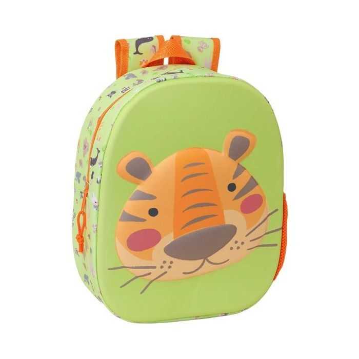 Safta Tiger Mochila 3D de 8.64L - Portabotellas - Tarjeta de Identificacion Personal - Hombreras Acolchadas - 27x33x10cm - Color Verde Claro