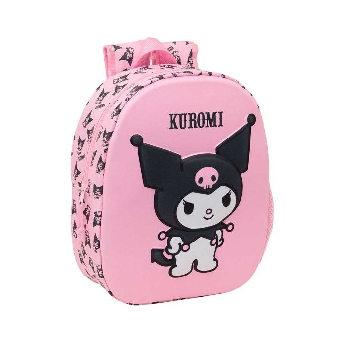 Safta Kuromi Mochila 3D de 8.64L - Portabotellas - Tarjeta de Identificacion Personal - Hombreras Acolchadas - 27x33x10cm - Color Rosa Pastel