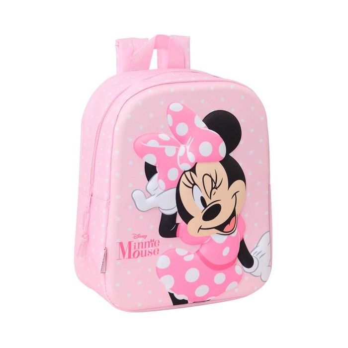Safta Minnie Mouse Mochila Guarderia 3D de 6L - Asa de Mano Superior - Asas Regulables y Acolchadas - Cierre de Cremallera - 22x27x10cm - Color Rosa Pastel