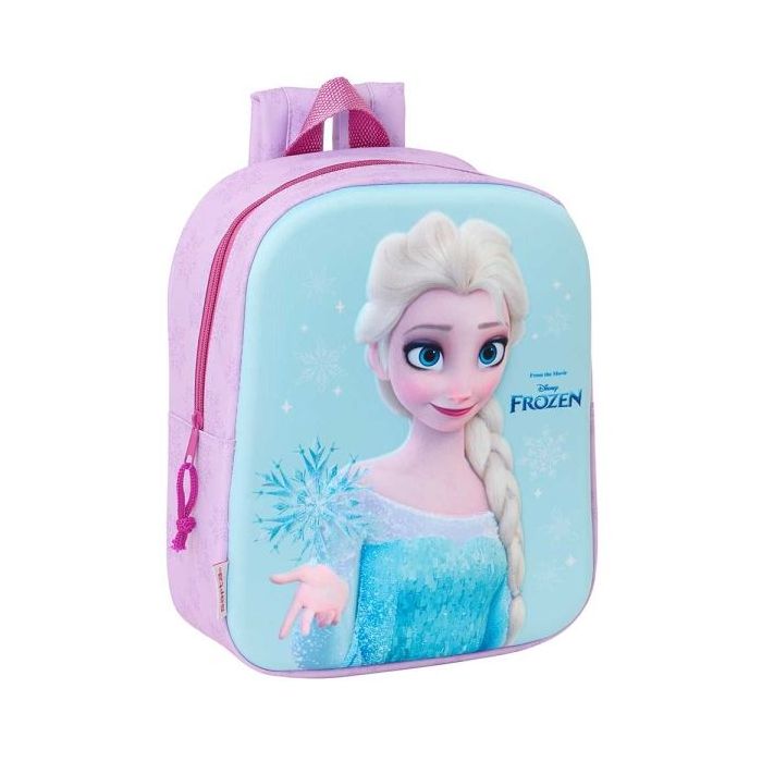 Safta Frozen Mochila Guarderia 3D de 6L - Asa de Mano Superior - Asas Regulables y Acolchadas - Cierre de Cremallera - 22x27x10cm - Color Rosa