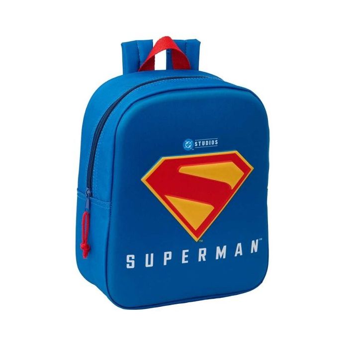 Safta Superman Mochila Guarderia 3D de 6L - Asa de Mano Superior - Asas Regulables y Acolchadas - Cierre de Cremallera - 22x27x10cm - Color Rojo y Azul