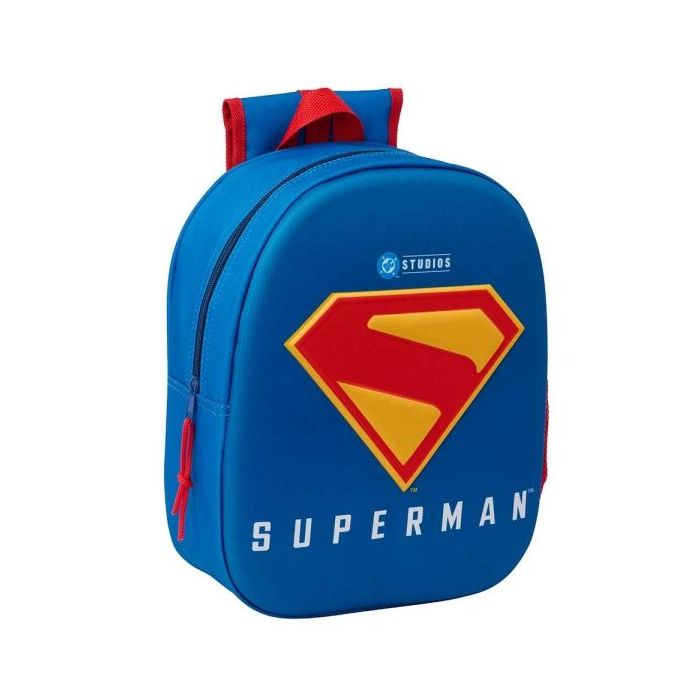 Safta Superman Mochila 3D de 8.64L - Portabotellas - Tarjeta de Identificacion Personal - Hombreras Acolchadas - 27x33x10cm - Color Rojo y Azul