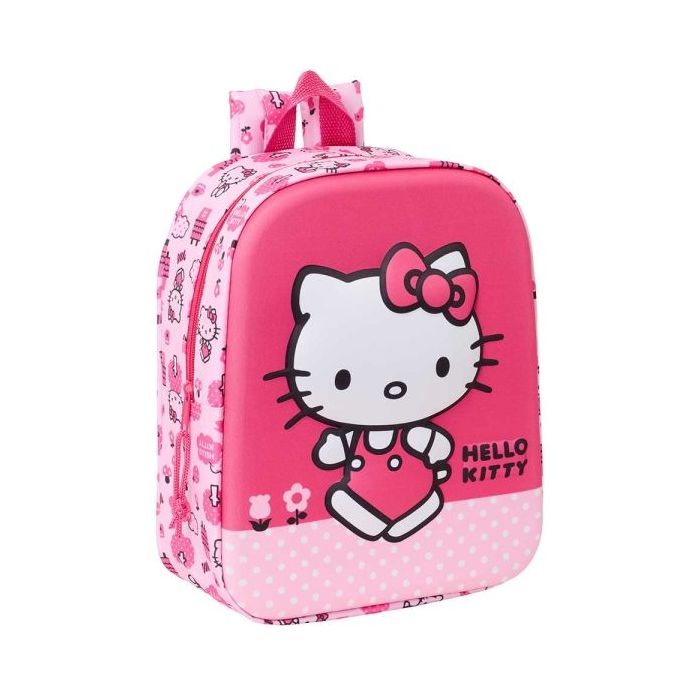 Safta Hello Kitty Mochila Guarderia 3D de 6L - Asa de Mano Superior - Asas Regulables y Acolchadas - Cierre de Cremallera - 22x27x10cm - Color Rosa