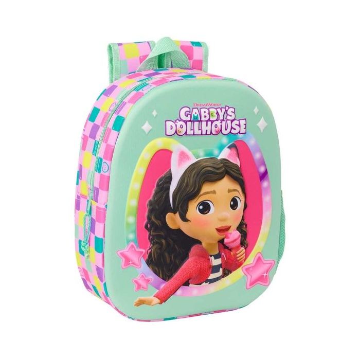 Safta Gabby'S Dollhouse Mochila 3D de 8.64L - Portabotellas - Tarjeta de Identificacion Personal - Hombreras Acolchadas - 27x33x10cm - Color Menta