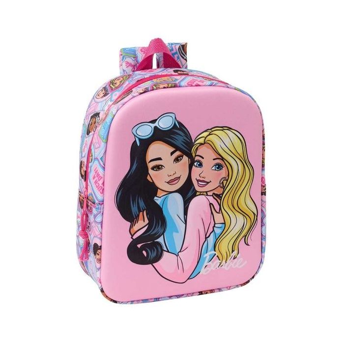 Safta Barbie Mochila Guarderia 3D de 6L - Asa de Mano Superior - Asas Regulables y Acolchadas - Cierre de Cremallera - 22x27x10cm - Color Rosa