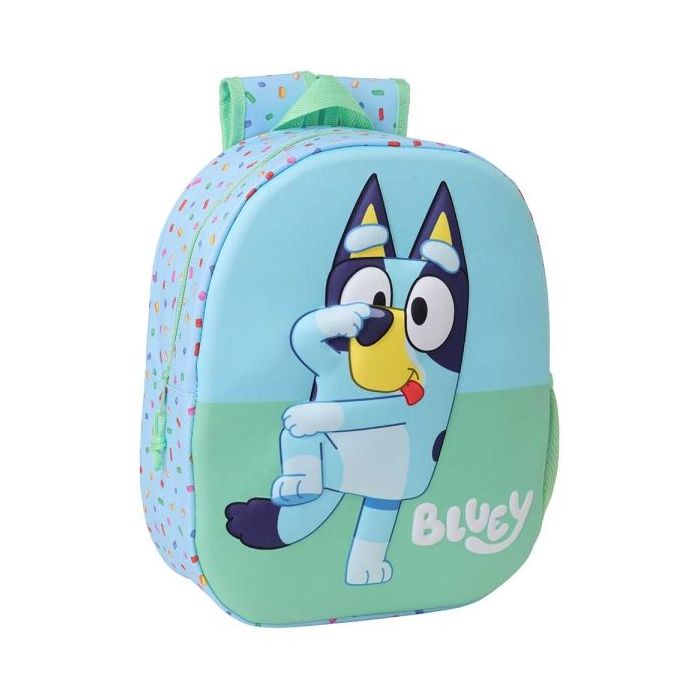 Safta Bluey Mochila 3D de 8.64L - Portabotellas - Tarjeta de Identificacion Personal - Hombreras Acolchadas - 27x33x10cm - Color Azul Claro