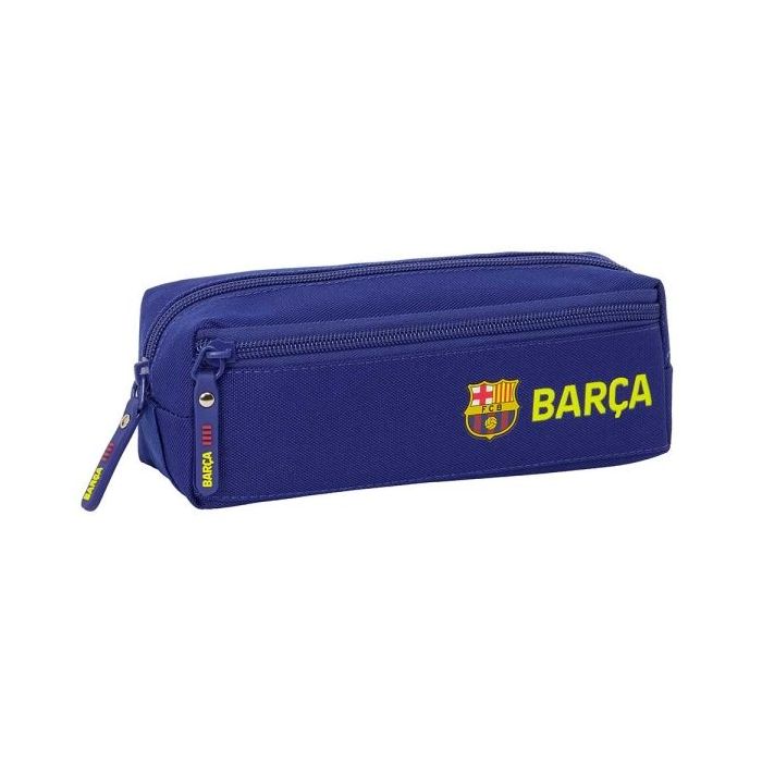 Safta F.C.Barcelona Estuche Portatodo - 3 Compartimentos - Goma Trasera para Acoplar - Cierre de Cremallera - 22x8.5x6cm - Color Azul Marino