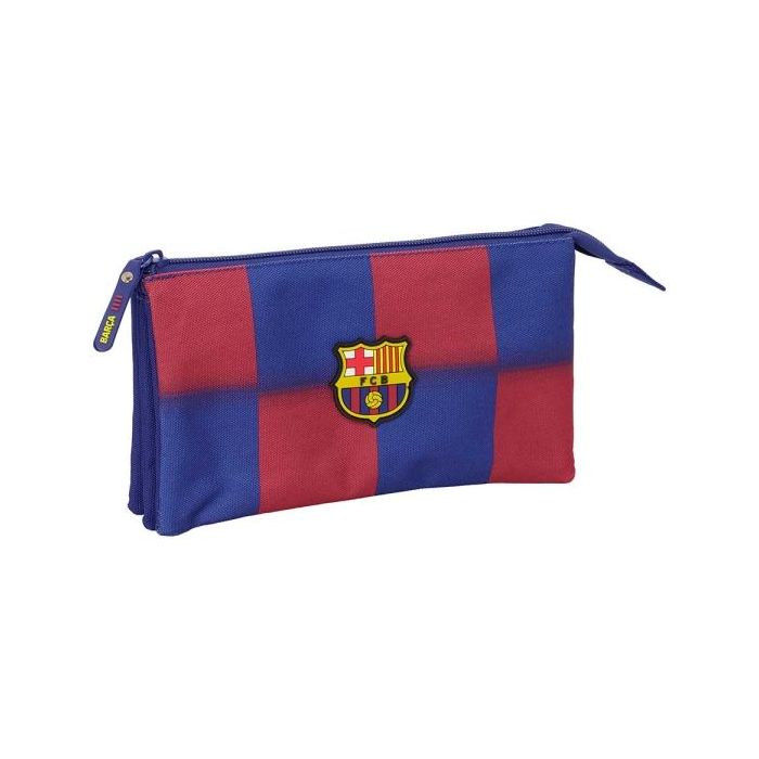 Safta F.C.Barcelona Estuche Portatodo de 0.6L - 3 Compartimentos - Cierre de Cremallera Central - 22x12x3cm - Color Rojo y Azul