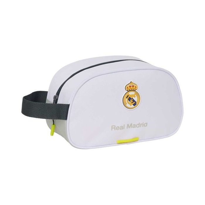 Safta Real Madrid Neceser de 5L Portatodo - Adaptable a Carro - Asa de Mano - Cierre de Cremallera - 26x15x12cm - Color Blanco y Negro