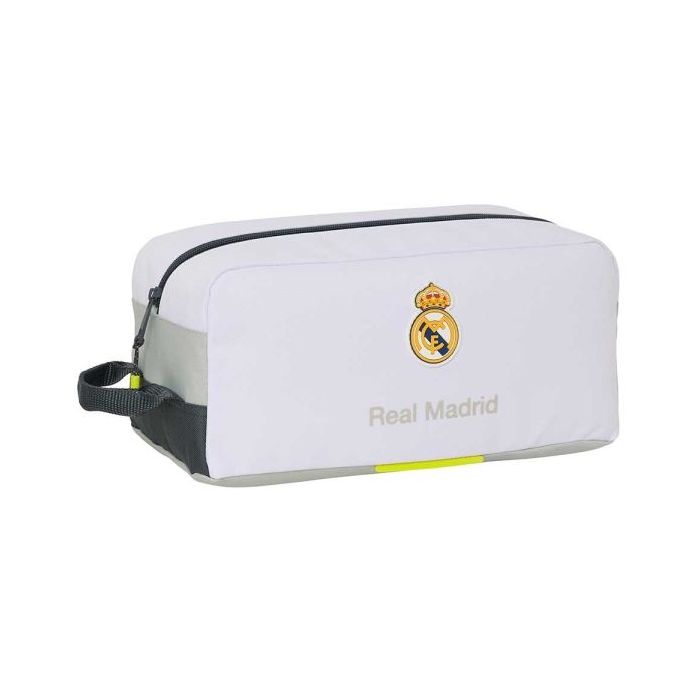 Safta Real Madrid Zapatillero de 9L - Asa de Mano - Cierre de Cremallera - 34x15x18cm - Color Blanco y Negro