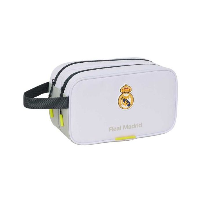 Safta Real Madrid Neceser de 5L Portatodo - 2 Compartimentos - Asa de Mano - Cierre de Cremallera - 26x15x12.5cm - Color Blanco y Negro