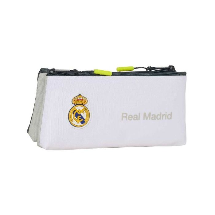 Safta Real Madrid Portatodo de 2L - 2 Compartimentos - Cierre de Cremallera - 22x10x8cm - Color Blanco y Negro