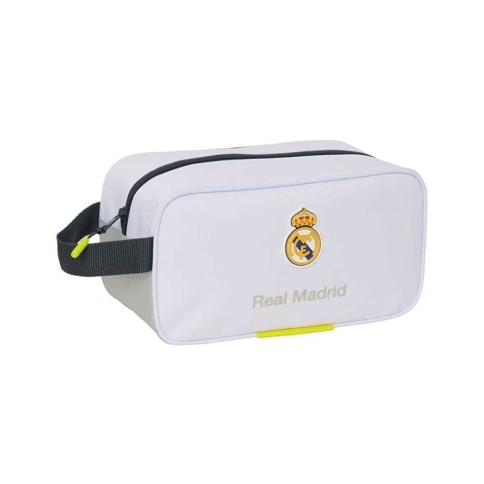 Safta Real Madrid Zapatillero de 6L - Asa de Mano - Cierre de Cremallera - 29x15x14cm - Color Blanco y Negro