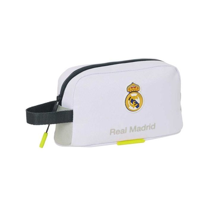 Safta Real Madrid Bolsa Isotermica Porta Alimentos de 1.7L - Asa de Mano - Cierre de Cremallera - 21.5x12x6.5cm - Color Blanco y Negro