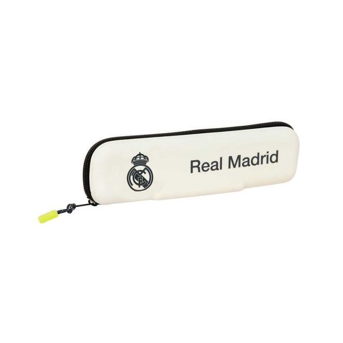 Safta Real Madrid Estuche Portatodo de 0.25L - 1 Compartimento - Silicona - Cierre con Cremallera - 20x5.5x2cm - Color Blanco