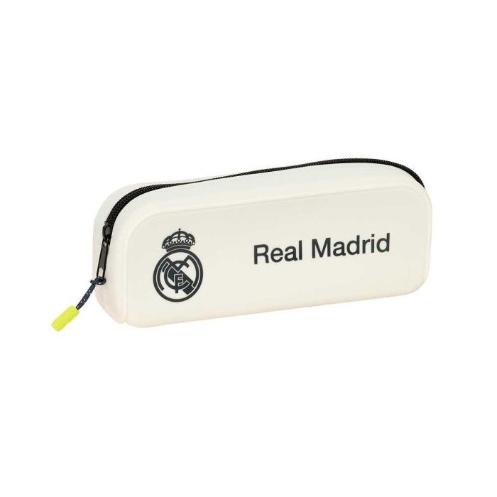 Safta Real Madrid Estuche Portatodo de 0.6L - 1 Compartimento - Silicona - Cierre con Cremallera - 18.5x7.5x5.5cm - Color Blanco