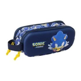Safta Sonic Estuche Portatodo 3D - 2 Compartimentos - Cierre de Cremallera - Asa de Mano - 21x8x6cm - Color Azul Marino