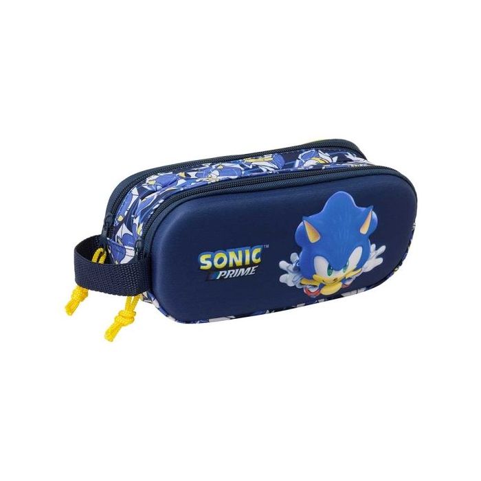 Safta Sonic Estuche Portatodo 3D - 2 Compartimentos - Cierre de Cremallera - Asa de Mano - 21x8x6cm - Color Azul Marino