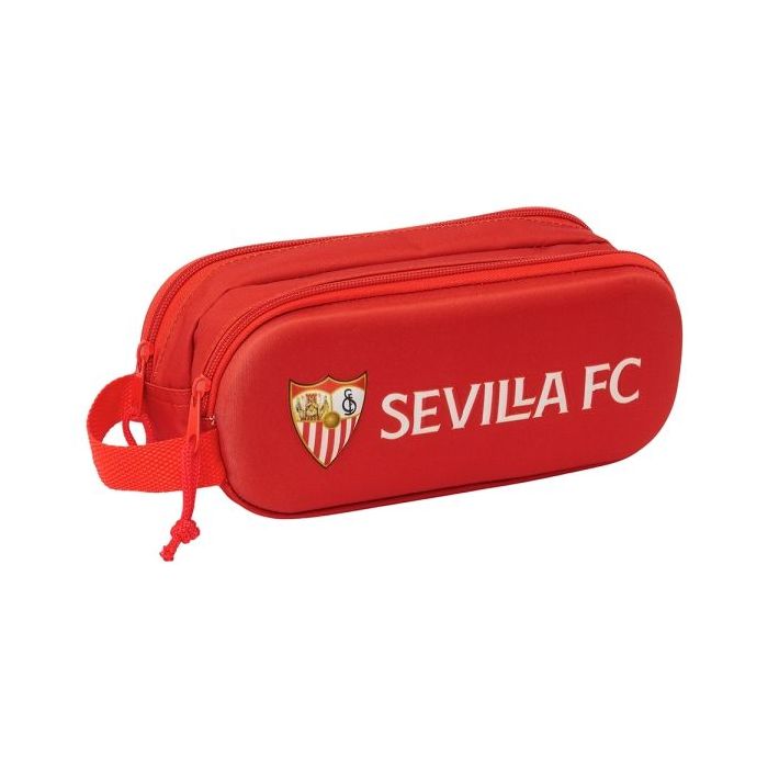 Safta Sevilla Fc Estuche Portatodo 3D - 2 Compartimentos - Cierre de Cremallera - Asa de Mano - 21x8x6cm - Color Rojo
