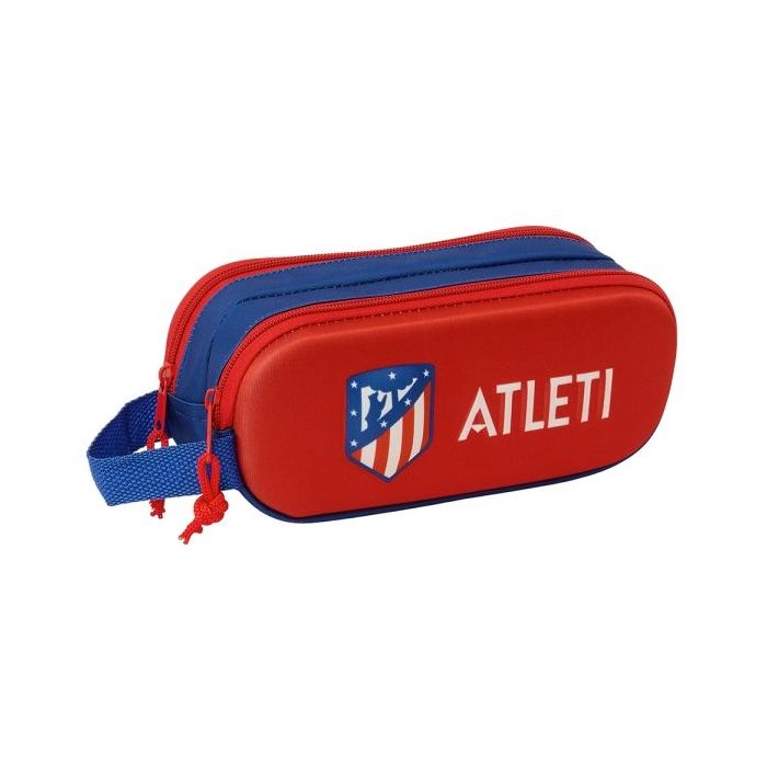 Safta Atletico de Madrid Estuche Portatodo 3D - 2 Compartimentos - Cierre de Cremallera - Asa de Mano - 21x8x6cm - Color Rojo y Azul