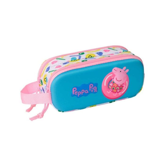 Safta Peppa Pig Estuche Portatodo 3D de 1L - 2 Compartimentos - Cierre de Cremallera - Asa de Mano - 21x8x6cm - Color Blanco y Azul