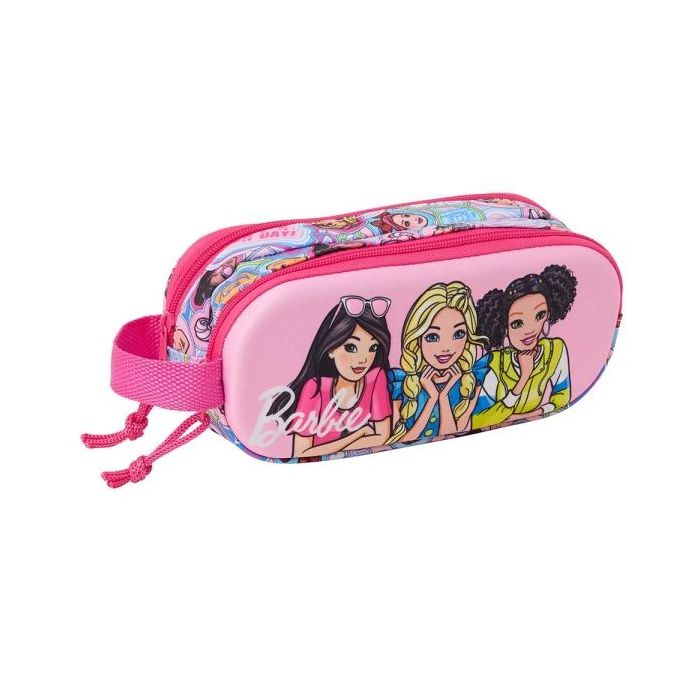 Safta Barbie Estuche Portatodo 3D de 1L - 2 Compartimentos - Cierre de Cremallera - Asa de Mano - 21x8x6cm - Color Rosa