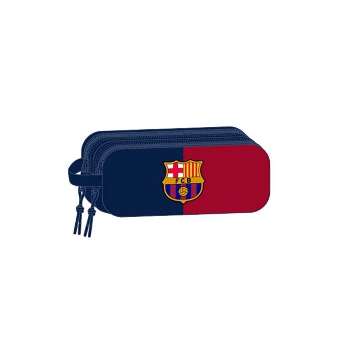 Safta F.C.Barcelona Estuche Portatodo 3D de 1L - 2 Compartimentos - Cierre de Cremallera - Asa de Mano - 21x8x6cm - Color Rojo y Azul