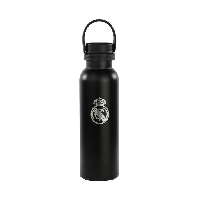 Safta Real Madrid 2ª Equipacion 24/25 Botella Reutilizable 600ml - Doble Pared con Aislamiento - Base de Silicona - Conserva Temperatura 12h Caliente / 24h Caliente - 25x7.3x7.3cm - Color Negro