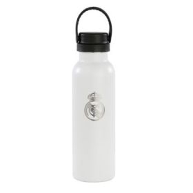 Safta Real Madrid 1ª Equipacion 24/25 Botella Reutilizable 600ml - Doble Pared con Aislamiento - Base de Silicona - Conserva Temperatura 12h Caliente / 24h Caliente - 25x7.3x7.3cm - Color Blanco/Negro