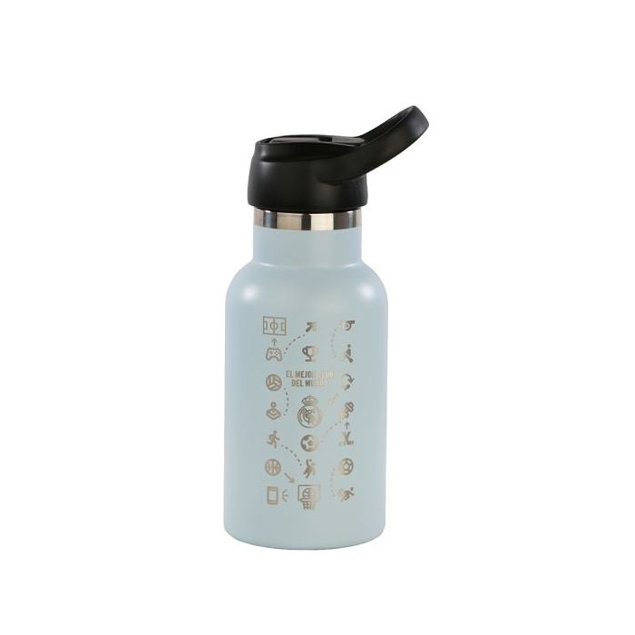 Safta Real Madrid Botella Reutilizable 350mL - Doble Pared - Base de Silicona - Acero Inoxidable - Tapon con Valvula - 12H Caliente / 24H Frio - 19.5x7.3x7.3cm - Color Menta