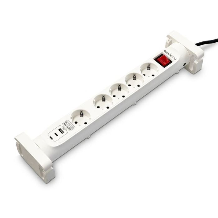 Salicru Regleta SPS SAFE 5S+ Protectores Electricos Activos de Ultima Generacion - 5 Tomas Schuko - 1xUSB-A, 2xUSB-C - Color Blanco