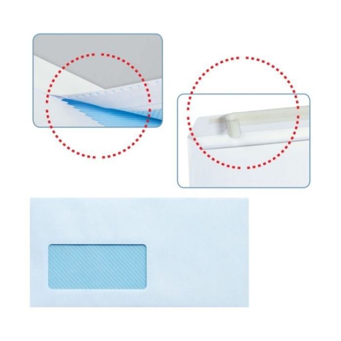 Sam Pack de 500 Sobres Americanos de Papel Offset 90grs con Ventana a la Izquierda - Medidas 115x225mm - Autoadhesivo con Tira de Silicona - Color Blanco