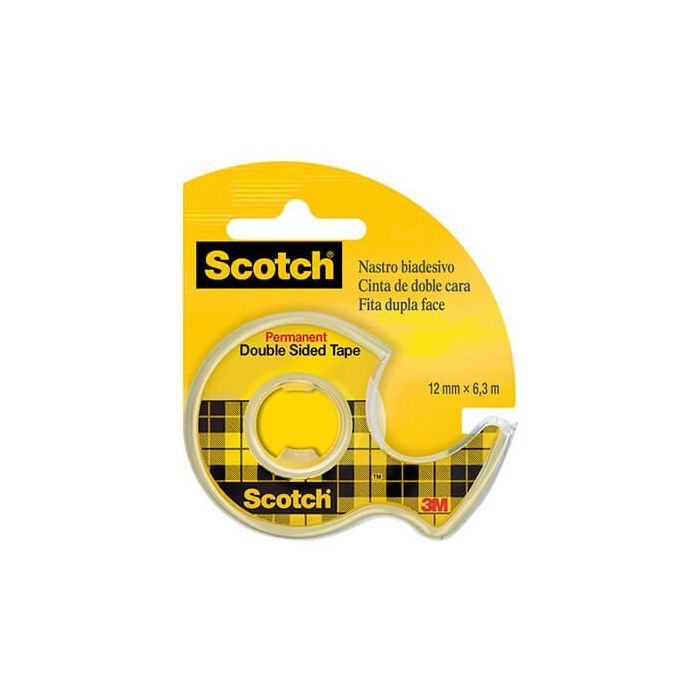 Scotch Cinta Adhesiva de Doble Cara en Dispensador 12mmx6.3m - Adhesivo Permanente - Multiples Usos - Practico Dispensador - 7100150066