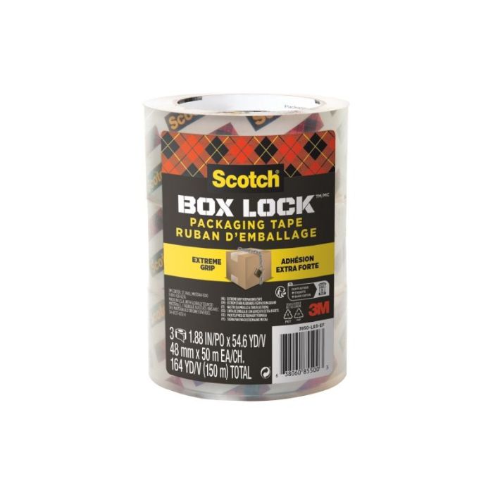 Scotch Box Lock Pack de 3 Precintos de Embalaje - 48mm x 50m - Color Transparente