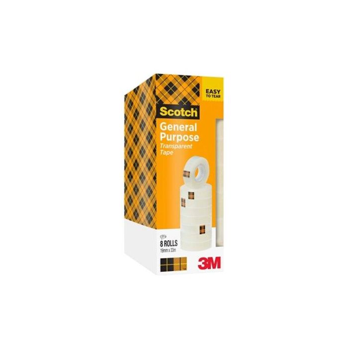 Scotch 508 Pack de 8 Cintas Adhesivas 19mm x 33m - Transparente
