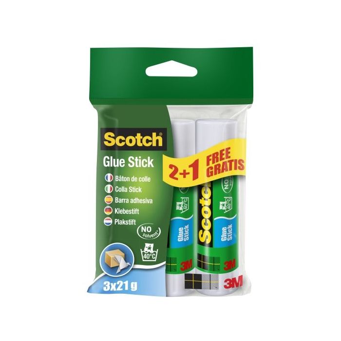 Scotch Pack de 3 Pegamentos en Barra Adhesivo Solido - 21gr por Unidad - Promocion 2 + 1 Gratis - Color Transparente
