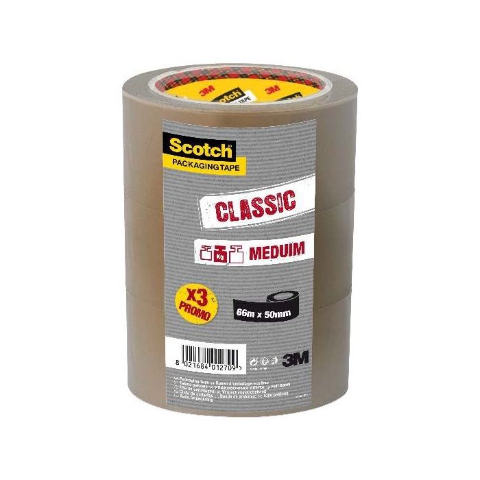 Scotch Classic Pack con 3 Precintos de Embalaje 50mm x 66m - Color Marron