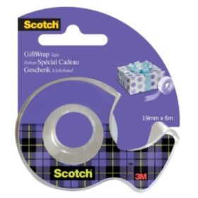 Scotch Giftwrap Cinta Adhesiva Satinada 19mm x 6m - Especial para Envolver Regalos - Incluye Dispensador - Color Transparente
