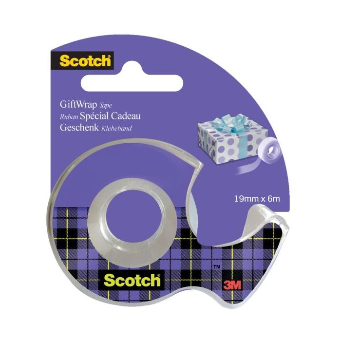 Scotch Giftwrap Cinta Adhesiva Satinada 19mm x 6m - Especial para Envolver Regalos - Incluye Dispensador - Color Transparente